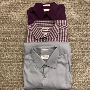 3 Men’s Van Heusen L/S Dress shirts, Purple, Gray, Purple/Gray Chec16 1/2, 32/33